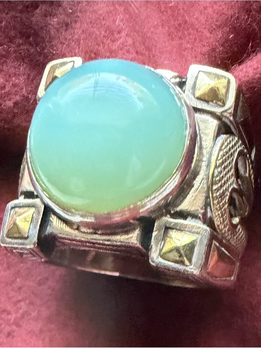 Konstantino HEAVY!! 25gm Sterling Silver Spartan Ring Gold Accents Cabochon